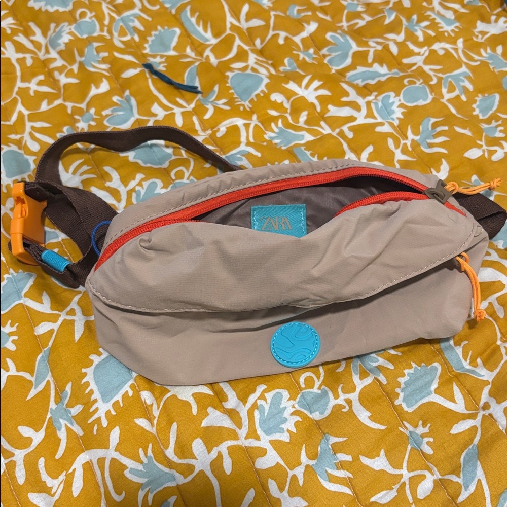 Zara Gray and Orange Belt Bag with Blue Logo Fanny Crossbody Pack